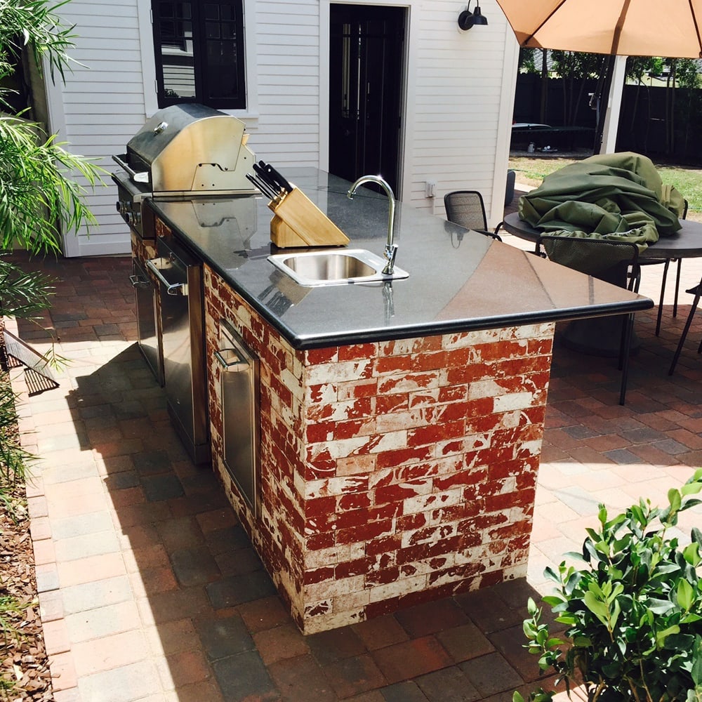 Outdoor Kitchen Remodeling & Installing Paving Stone Los Angeles California